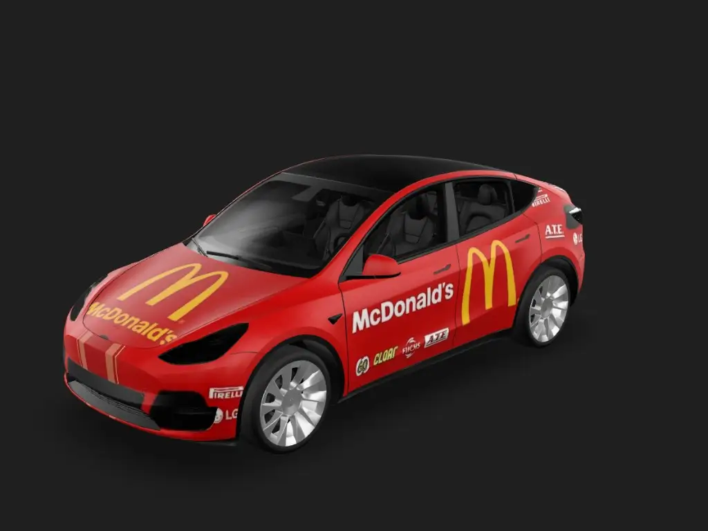 金拱门Y Tesla Model Y wrap - 生成麦当劳的涂装，看我的参考图，不要有小汉堡和小薯条...