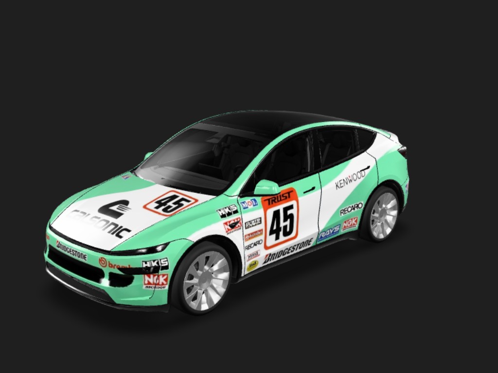 JGTC retro racing livery, 90s  Tesla Model Y 焕新版 wrap - JGTC retro racing livery, 90s motorsport style, mint green and white color block...