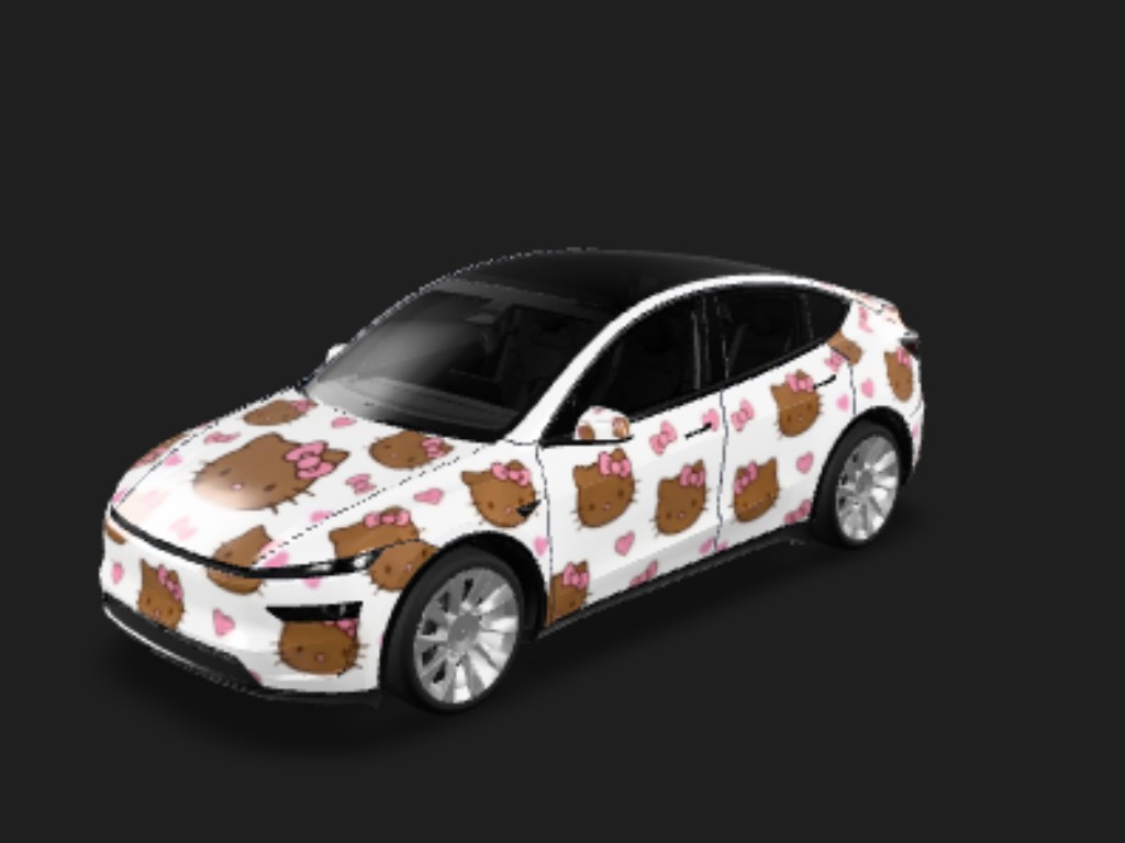 萌棕凯蒂Y Tesla Model Y 焕新版 wrap - 白底 棕色helloKitty...