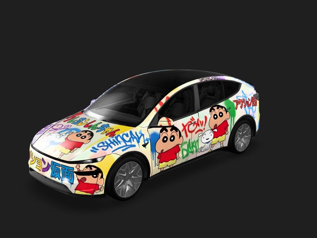 顽童Y涂鸦 Tesla Model Y L wrap - 蜡笔小新涂鸦主题...