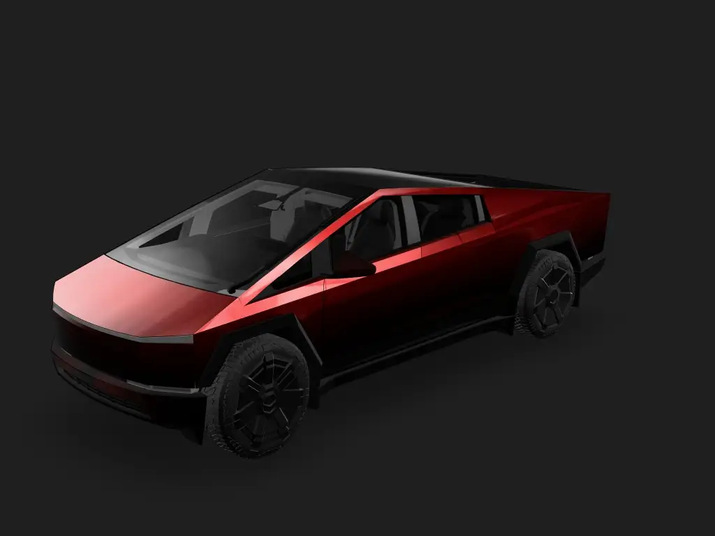 绯红魅影 Tesla Cybertruck wrap - 红色到黑色渐变车身...