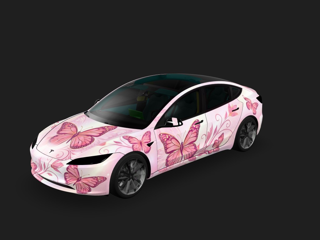Pink Flutter Tesla Model 3 Highland wrap - 粉色蝴蝶主题...