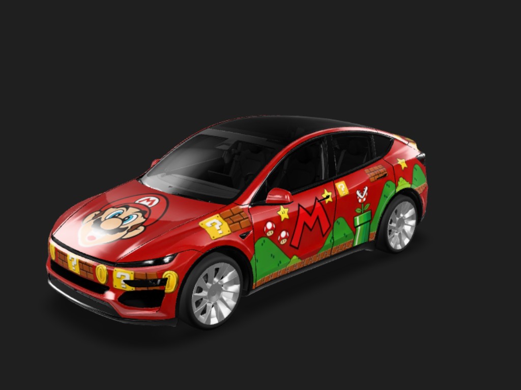 红色车身，超级玛丽主题 Tesla Model Y 焕新版 wrap - 红色车身，超级玛丽主题...