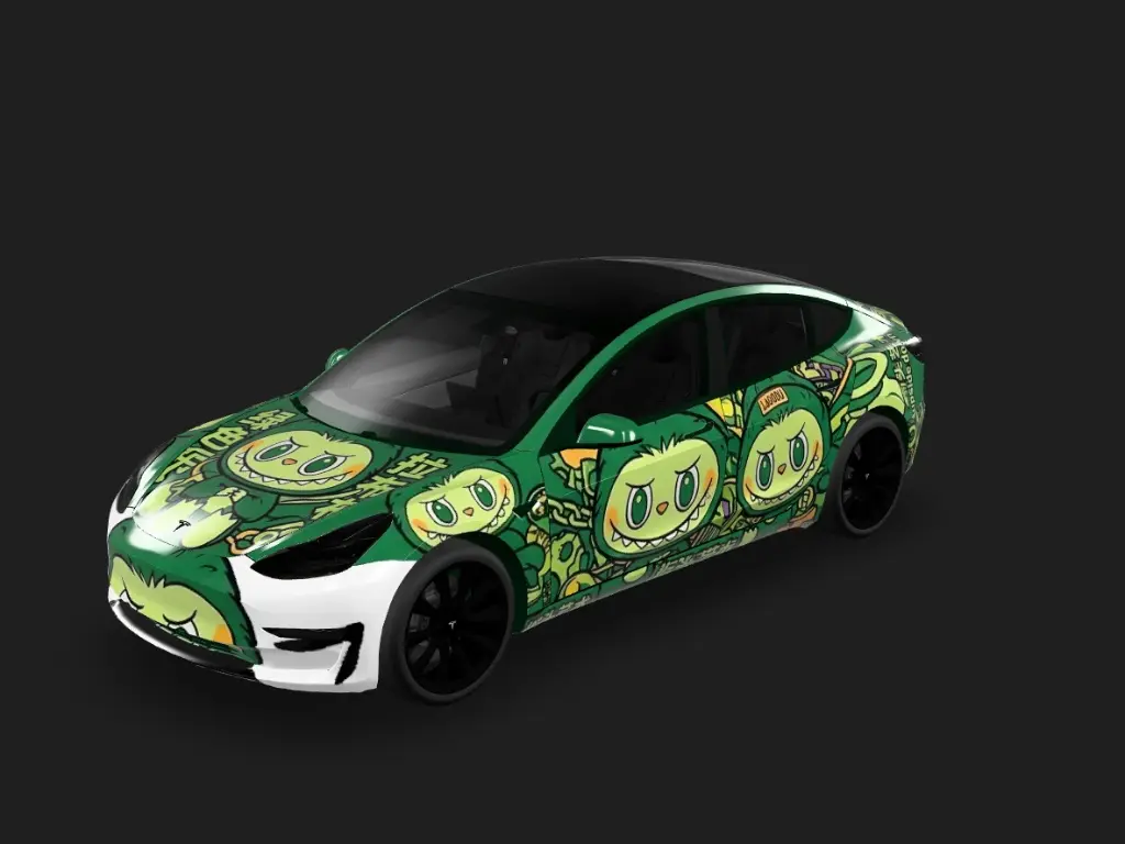 拉布布绿 Tesla Model 3 wrap - 绿色拉布布...