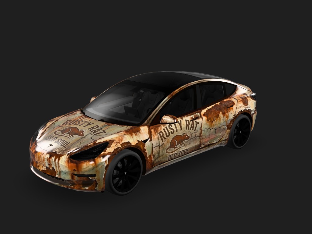 做旧车身，非常陈旧风 Tesla Model 3 wrap - 做旧车身，非常陈旧...