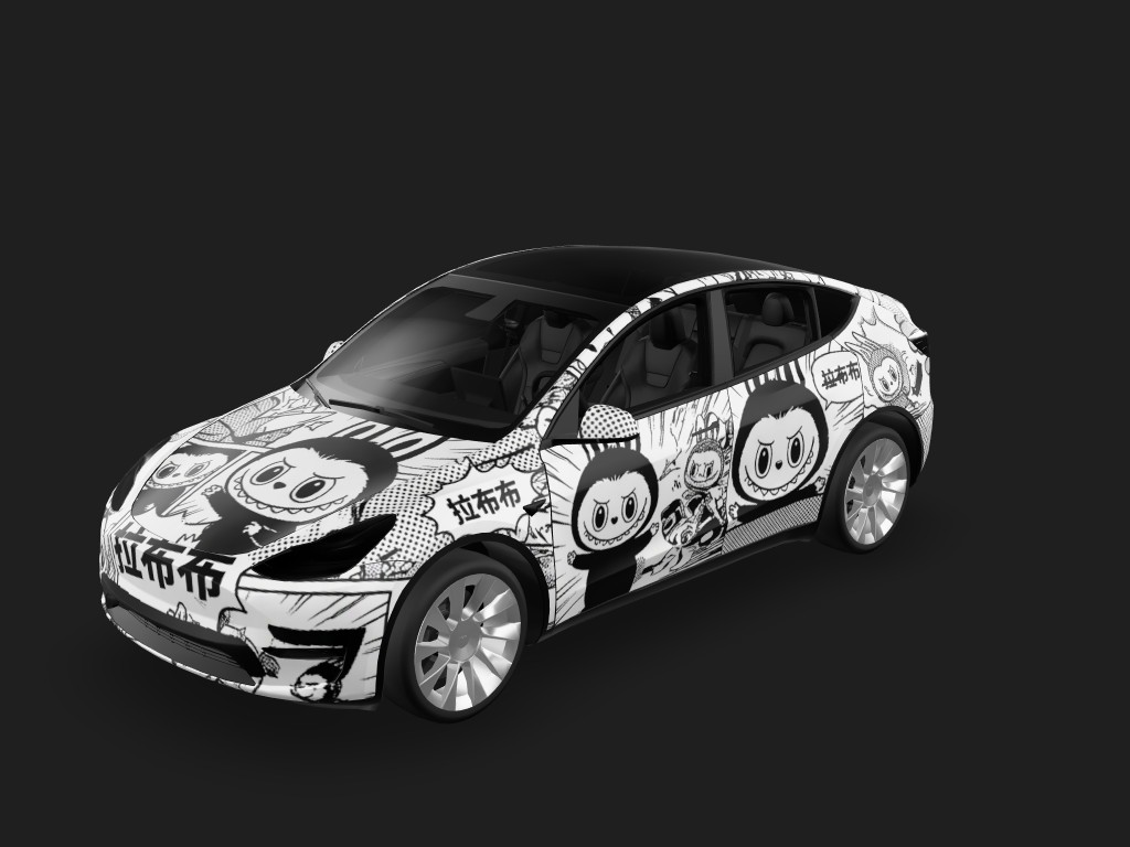 拉布布黑白漫画风格风 Tesla Model Y wrap - 拉布布黑白漫画风格...