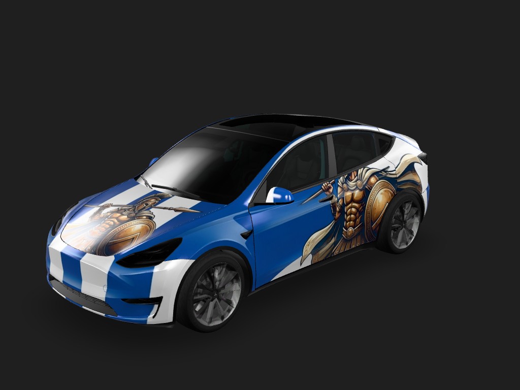 Aegean Glory Tesla Model Y (Classic) wrap - greek flag and greek warrior...