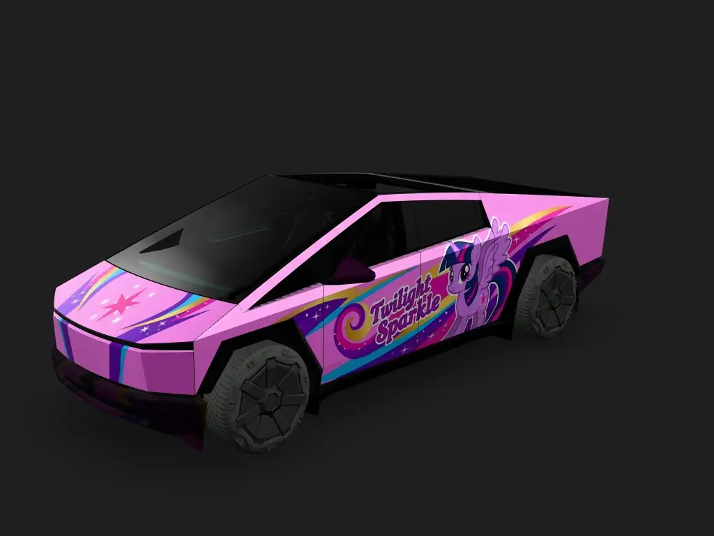 粉丝车身，小马宝莉紫悦主题 Tesla Cybertruck wrap - 粉丝车身，小马宝莉紫悦主题...