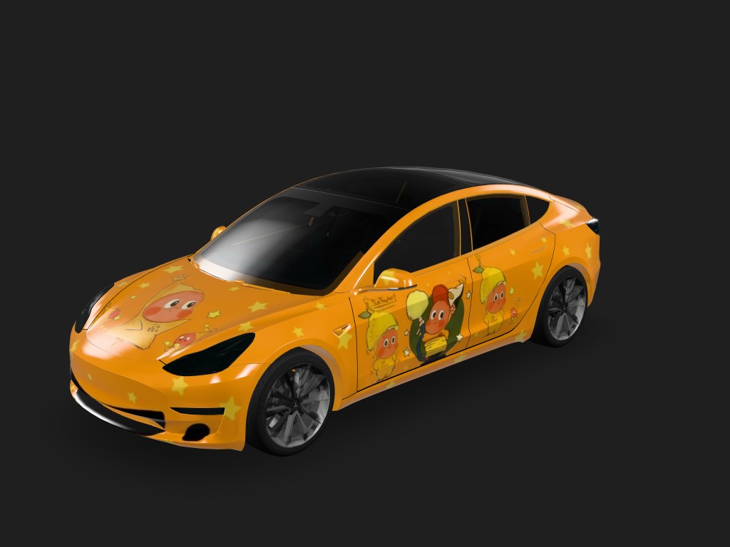 Astro-Cutie M3 Tesla Model 3 (Classic) wrap - 泡泡玛特星星人主题，整体色调跟星星人的主色系相符，风格俏皮甜酷，我希望车身侧面也有星星人的形象。底色能否参考第一张图的背景色...
