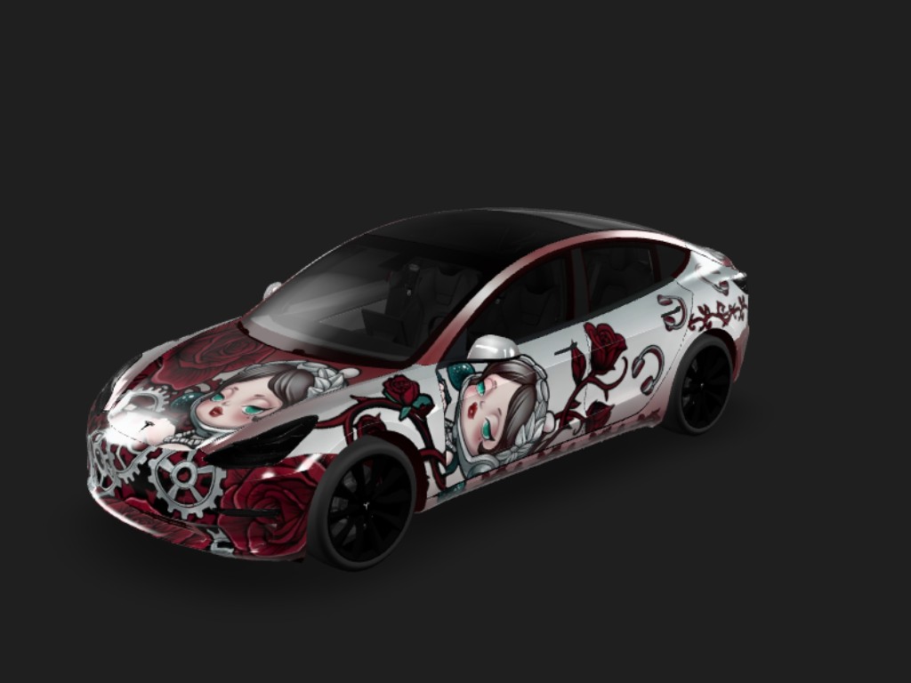 艺形车影 Tesla Model 3 wrap - 根据参考图风格、色调和人物形象生成...
