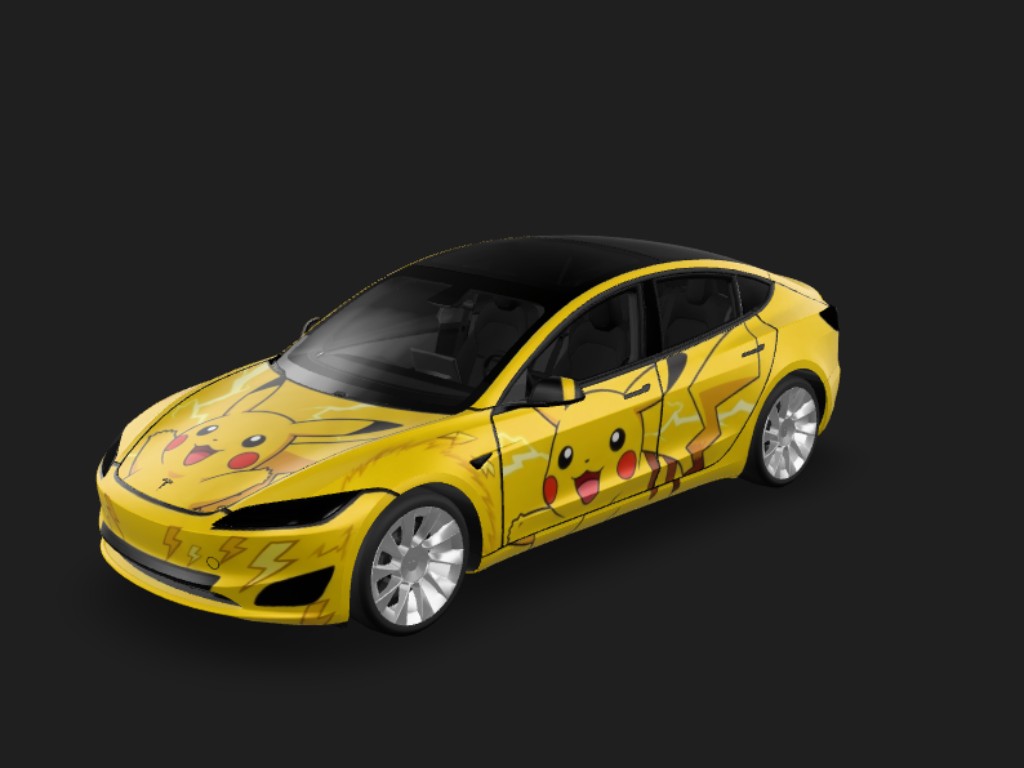 黄色车身,皮卡丘主题 Tesla Model 3 焕新版 wrap - 黄色车身,皮卡丘主题...