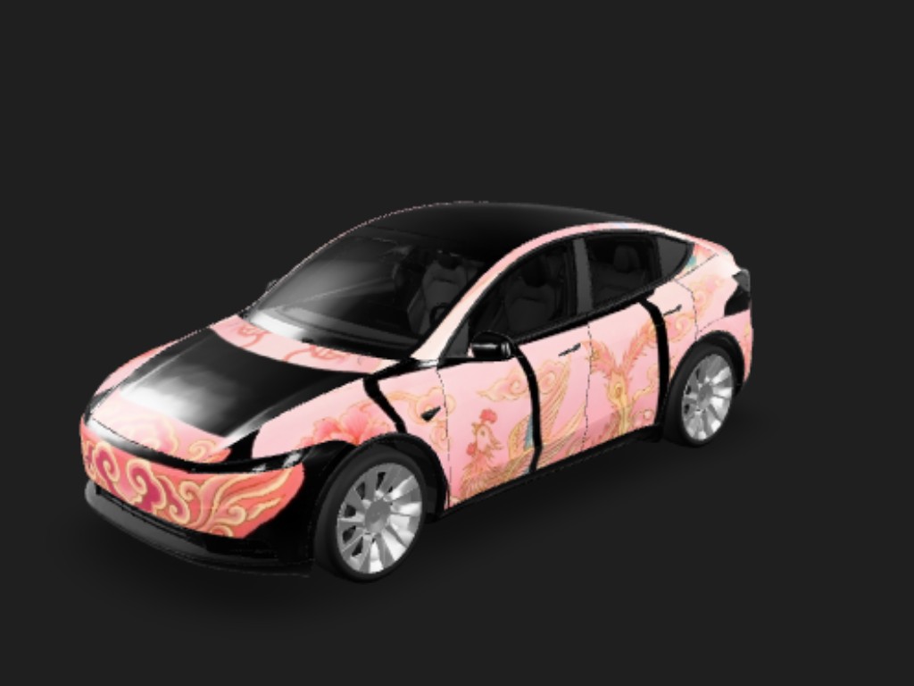 嫣粉国风 Tesla Model Y 基础版 wrap - 中国风风格，粉色主色调...
