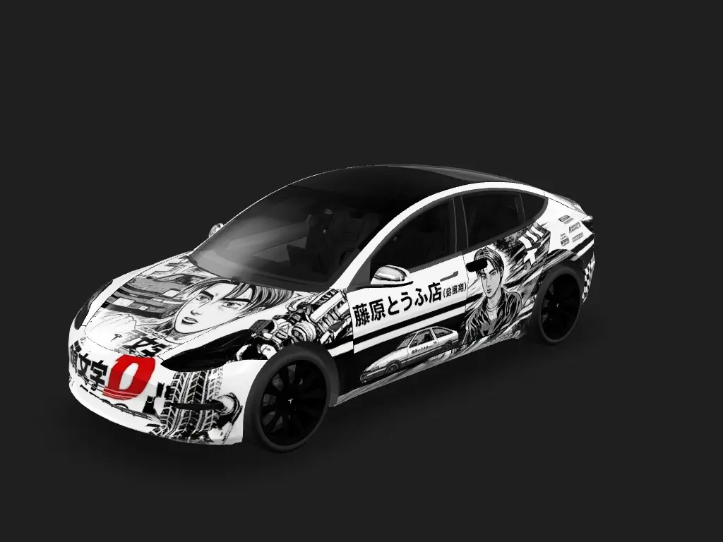 豆腐店战神 Tesla Model 3 wrap - 头文字D，AE86赛车涂装...
