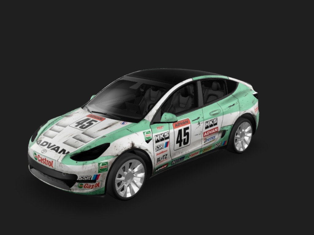JGTC retro racing livery, 90s  Tesla Model Y wrap - JGTC retro racing livery, 90s motorsport style, mint green and white color block...