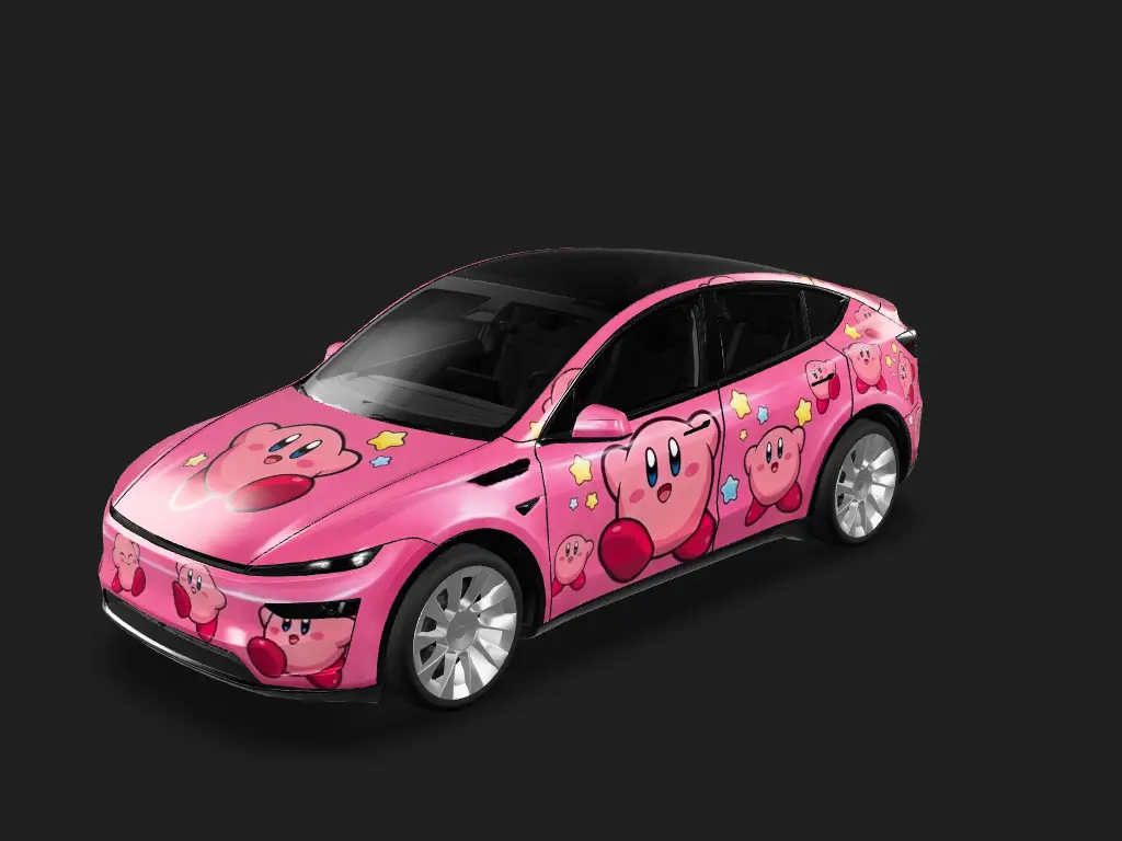 星之粉梦 Tesla Model Y 焕新版 wrap - 粉色车漆，加上星之卡比彩色版...