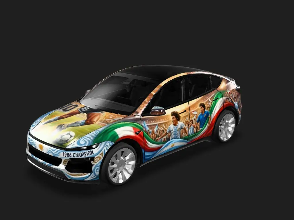 球王传奇 Tesla 自定义 wrap - 球王马拉多纳最经典踢球图案...