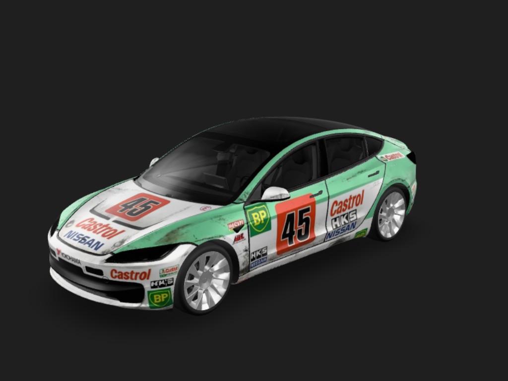 JGTC retro racing livery, 90s  Tesla Model 3 焕新版 wrap - JGTC retro racing livery, 90s motorsport style, mint green and white color block...