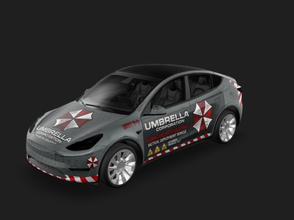 保护伞公司Y Tesla Model Y wrap - 生化危机游戏中，保护伞公司（Umbrella Corporation）的车辆，车身上有公司logo...