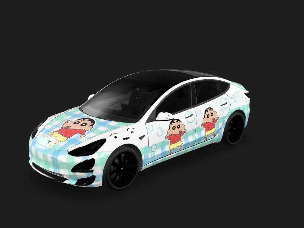 小新青葱 Tesla Model 3 wrap - 白绿色清新的蜡笔小新...