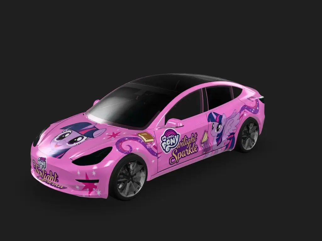 粉色车身，小马宝莉紫悦主题 Tesla Model 3 wrap - 粉色车身，小马宝莉紫悦主题...