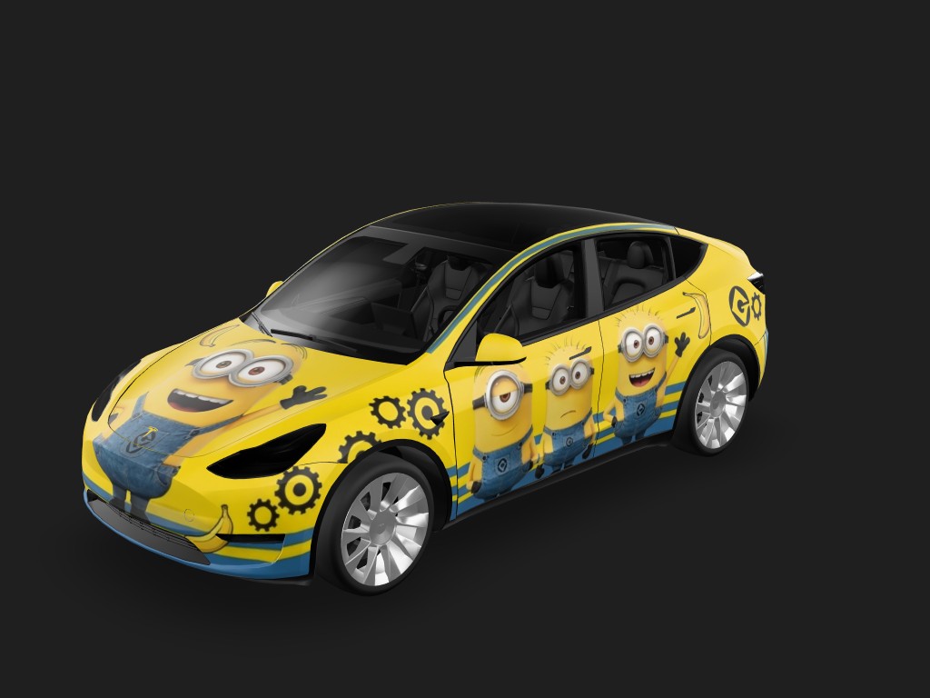 小黄人Y Tesla Model Y wrap - 黄色车身，小黄人主题涂装...