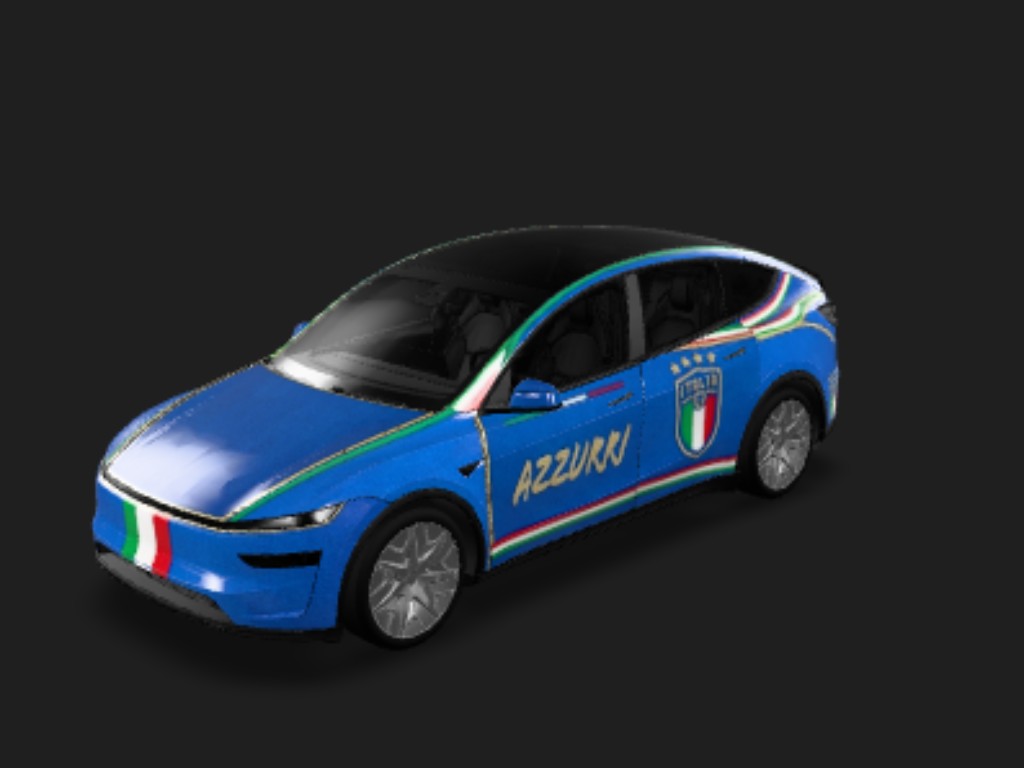 意国荣耀 Tesla Model Y L wrap - 以意大利国旗为底色，用意大利男足国家队队徽为贴图，看起要有质感...